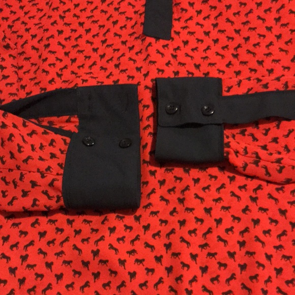 Free People XS blouse top navy horses on red long sl. EX - Picture 3 of 8